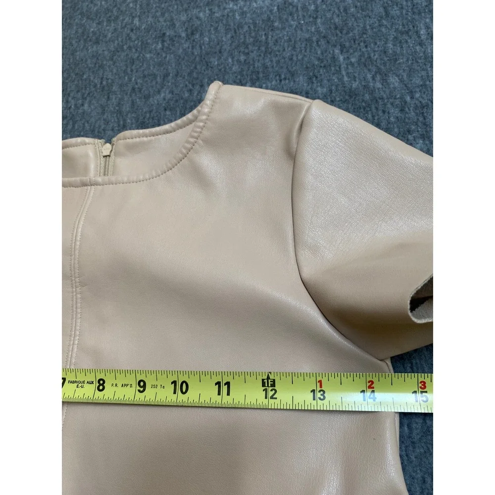Wonder Nation Girls Beige Faux Leather Belted Dress Short Sleeve Size Medium 7-8